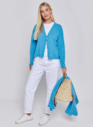 £70 Off Bella Frill Cashmere Cardigan - Iceland Blue